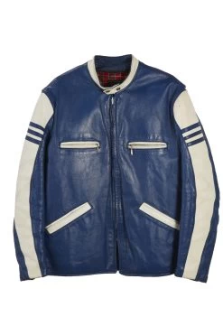 Vintage Blue & White Cowhide Brooks Motorcycle Jacket