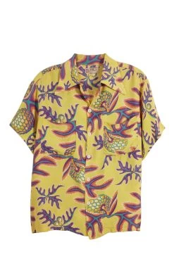 Vintage Yellow Floral Leisure Wear By Bert Hawaiian Shirt