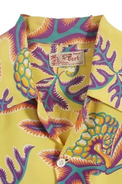 Vintage Yellow Floral Leisure Wear By Bert Hawaiian Shirt -Fashion clothing 13HAX 001 3