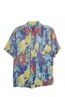 Vintage Purple Floral & Fish Kamehameha Hawaiian Shirt