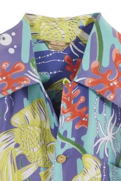 Vintage Purple Floral & Fish Kamehameha Hawaiian Shirt -Fashion clothing 13HAX 002 3