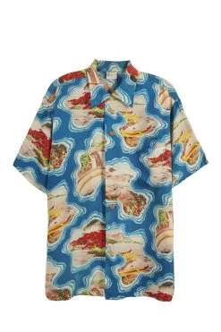 Vintage Blue Whale Hawaii Island Pattern Shirt