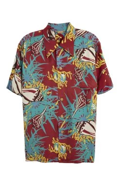 Vintage Red Floral & Shell Kamehameha Hawaiian Shirt