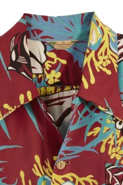 Vintage Red Floral & Shell Kamehameha Hawaiian Shirt -Fashion clothing 13HAX 012 3