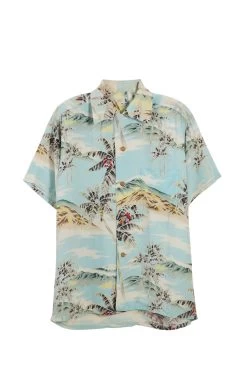 Vintage Blue Palm Trees Iolani Hawaiian Shirt