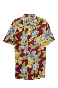 Vintage Burgundy Floral Hawaiian Shirt