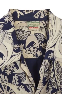 Vintage Blue Fish & Shell Royal Hawaiian Shirt -Fashion clothing 13HAX 027 3