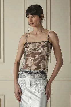 Chanel Beige Sheer Printed Silk Camisole