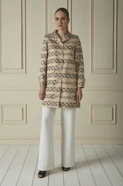 Chanel Beige Logo Printed Coat