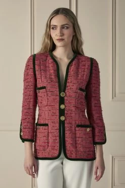 Chanel Pink Velvet-Trimmed Tweed Jacket