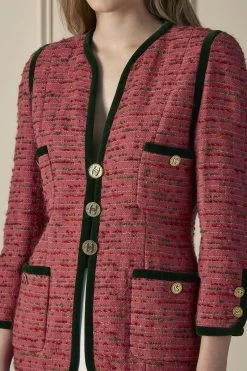 Chanel Pink Velvet-Trimmed Tweed Jacket -Fashion clothing 60CHW 033 3