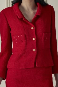 Chanel Red Tweed Skirt Suit -Fashion clothing 60CHW 079 3