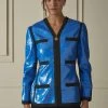 Chanel Blue Sequined Collarless Zip Blazer