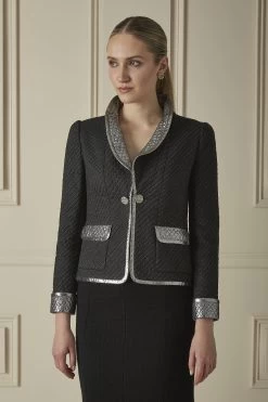 Chanel Black Quilted Cotton Metallic Striped Jacket