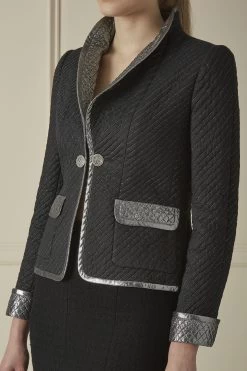 Chanel Black Quilted Cotton Metallic Striped Jacket -Fashion clothing 60CHW 121 3