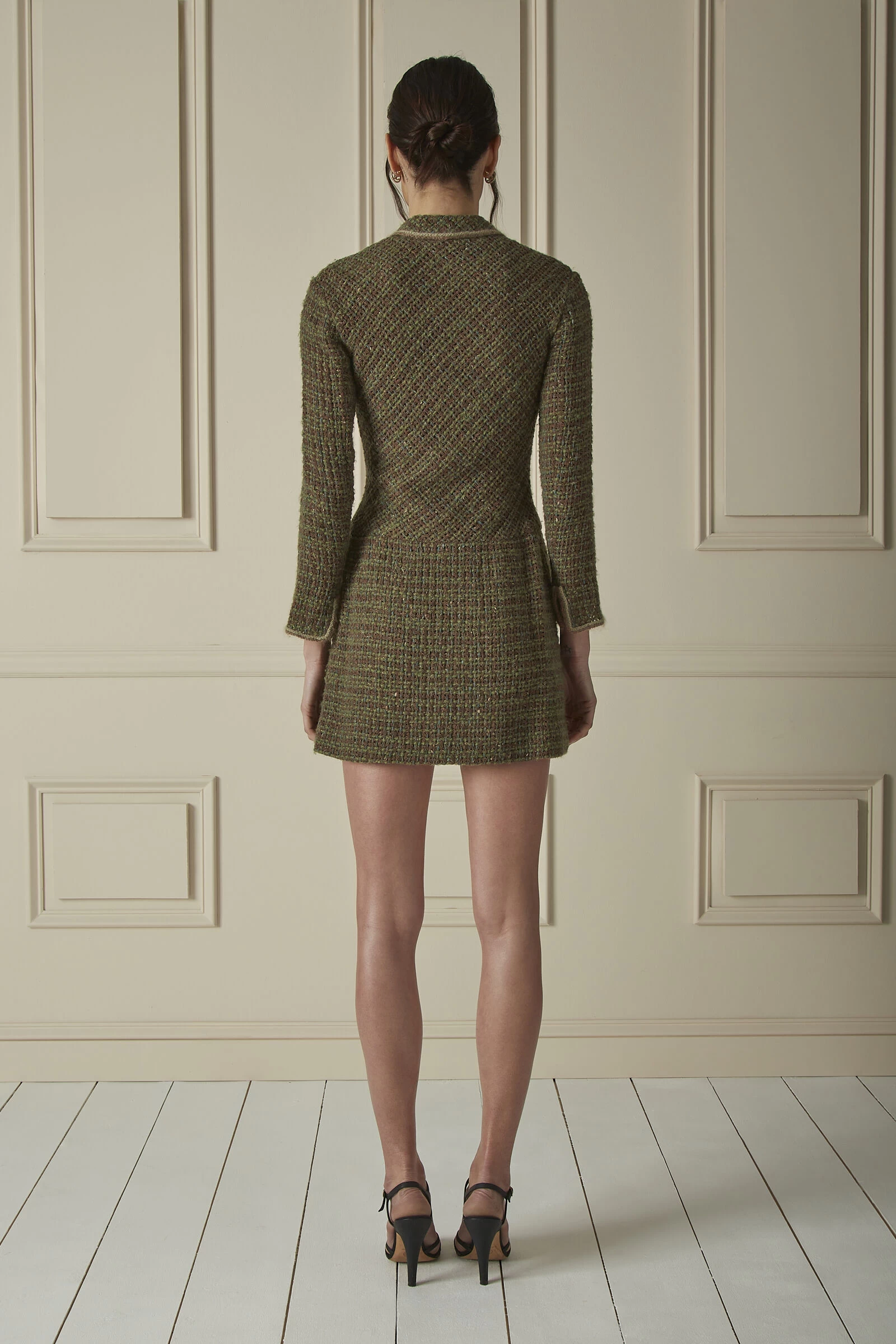 Chanel Green & Brown Woven Tweed Mini Dress 2 Chanel Green & Brown Woven Tweed Mini Dress - Image 2
