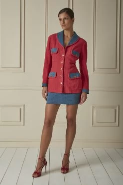 Chanel Pink Wool & Denim Skirt Suit Set