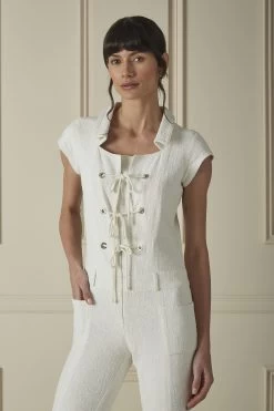 Chanel Cream Tweed Lace-Up Jumpsuit -Fashion clothing 60CHW 153 3