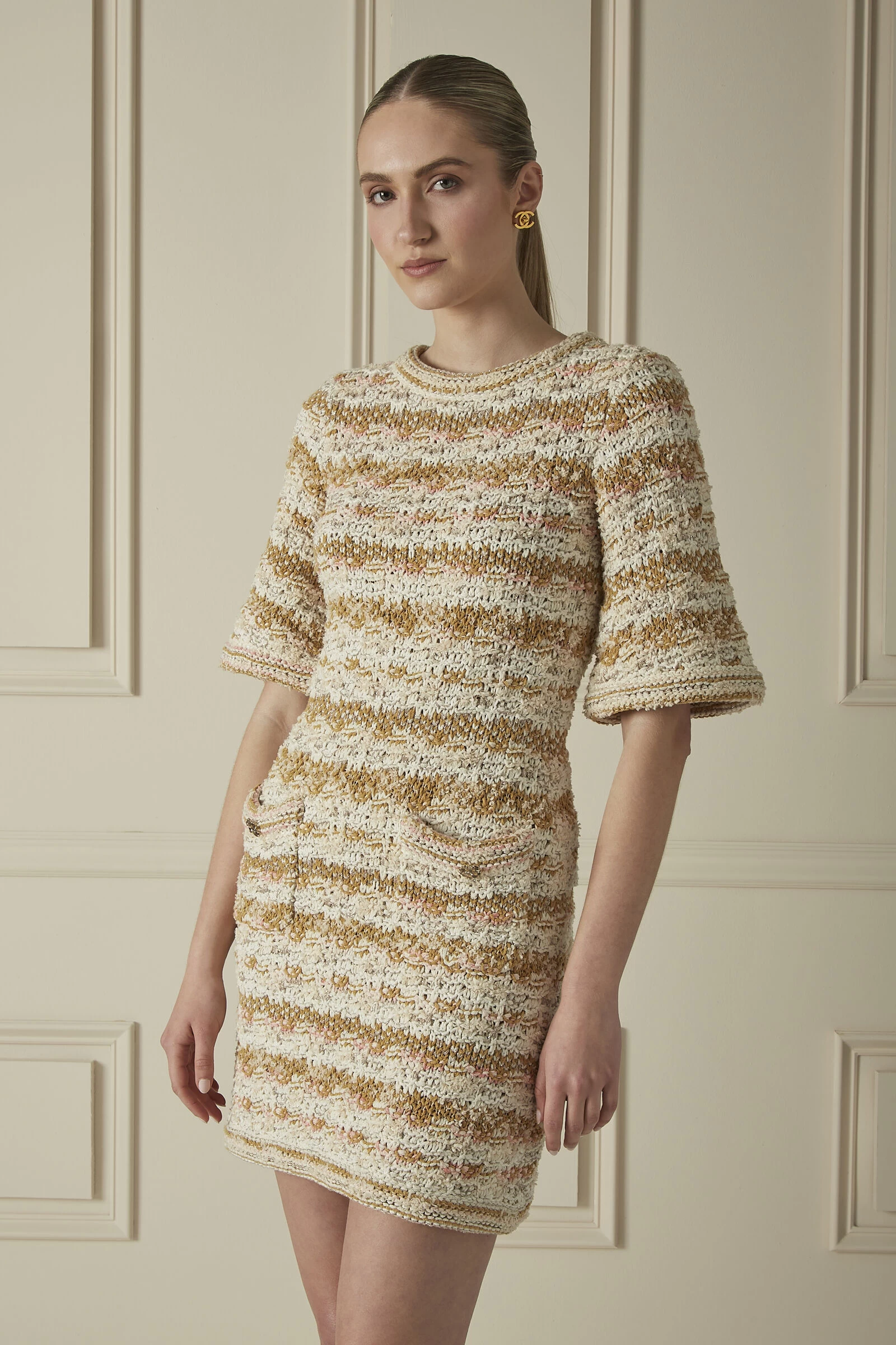 Chanel Tan & Multicolor Tweed Knit Dress 3 Chanel Tan & Multicolor Tweed Knit Dress - Image 3