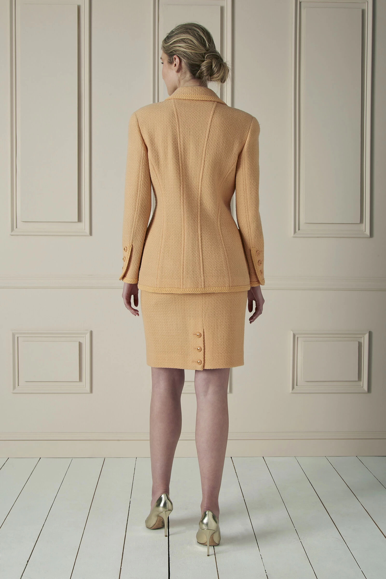 Chanel Pastel Orange Wool Tweed Skirt Suit Set 2 Chanel Pastel Orange Wool Tweed Skirt Suit Set - Image 2