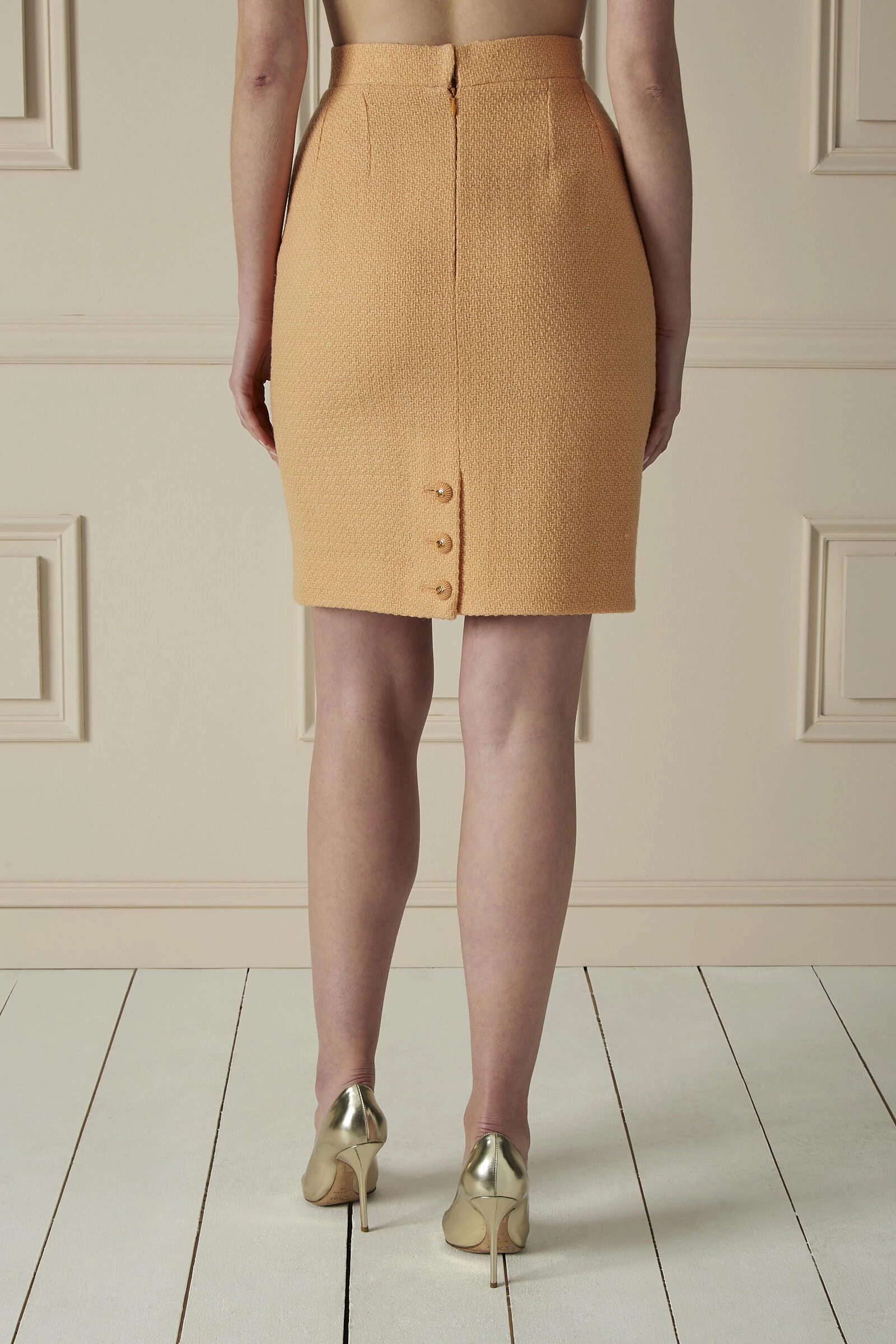 Chanel Pastel Orange Wool Tweed Skirt Suit Set 5 Chanel Pastel Orange Wool Tweed Skirt Suit Set - Image 5