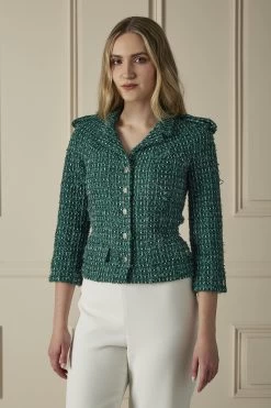 Chanel Green Tweed Cropped Jacket