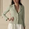Chanel Green Bouclé Tweed Collared Blazer