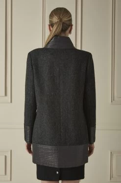 Chanel Grey Herringbone Wool Leather Trim Coat -Fashion clothing 60CHW 223 2