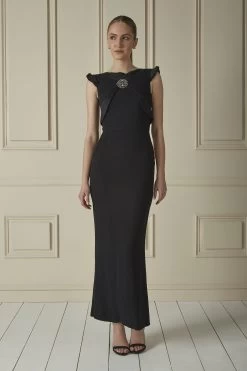 Fashion clothing 13 Chanel Black Satin-Trimmed Medallion Gown