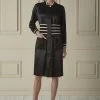 Chanel Black Satin Striped-Trim Midi Dress