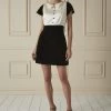 Chanel Black & White Glittery Velvet Satin Collared Dress