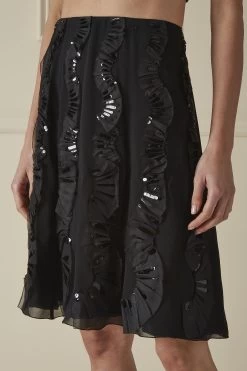 Chanel Black Silk Sequined Ribbon Skirt -Fashion clothing 60CHX 139 3