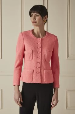 Chanel Pink Wool Blend Collarless Buttoned Jacket