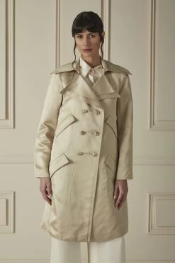 Chanel Beige Sateen Twill Double Breasted Trench Coat -Fashion clothing 60CHX 197 3