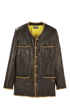 Chanel André Leon Talley Black Lambskin Leather Chain-Trimmed Couture Jacket