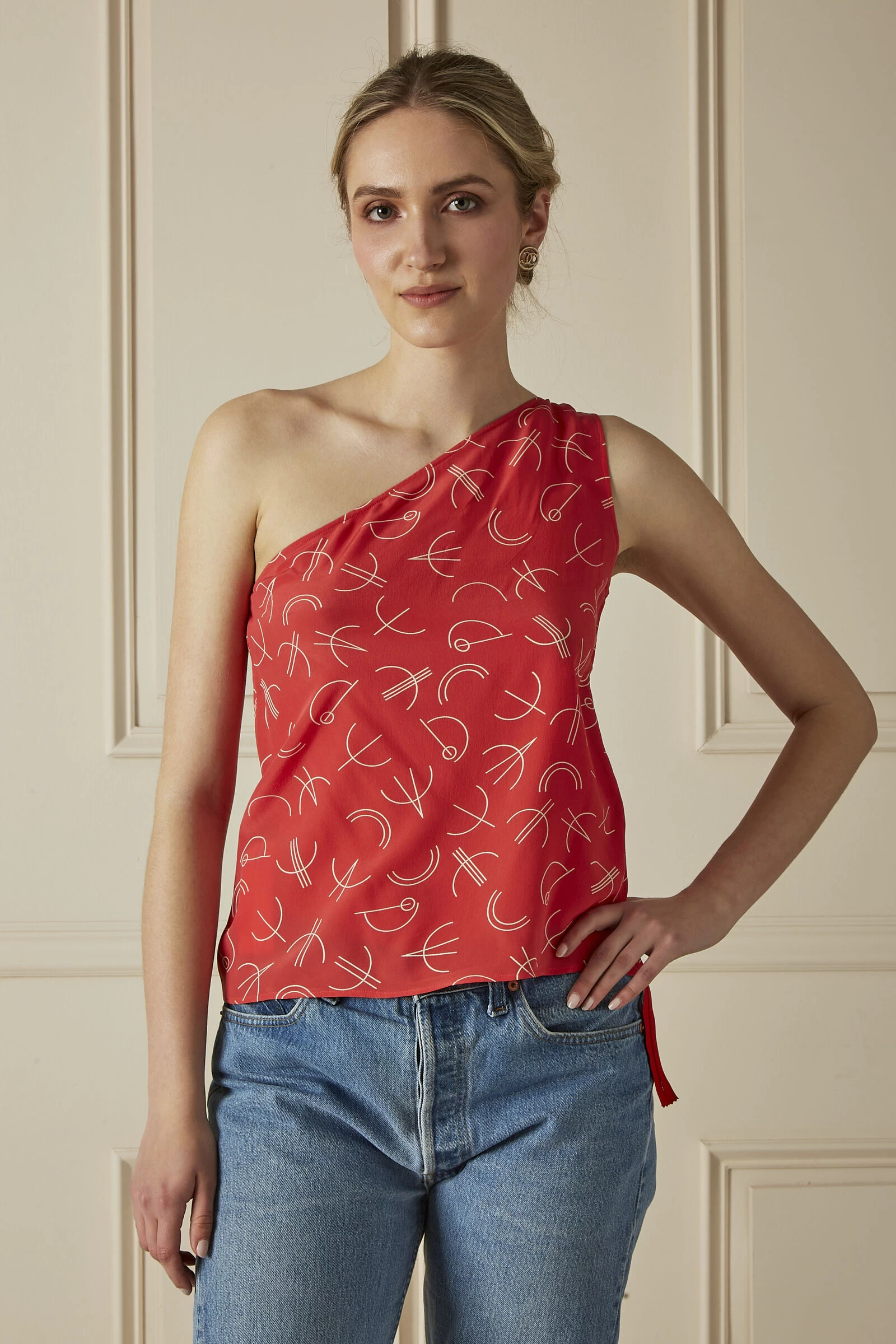 Chloé Red Printed One-Shoulder Top 1 Chloé Red Printed One-Shoulder Top
