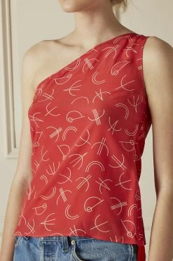 Chloé Red Printed One-Shoulder Top 5 Chloé Red Printed One-Shoulder Top -Fashion clothing 60CLW 000 3