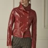 FENDI Red Goat Leather Moto Jacket