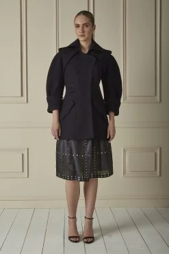 FENDI Navy Wool Double-Breasted Peacoat