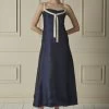 Navy Dupioni Silk Evening Gown