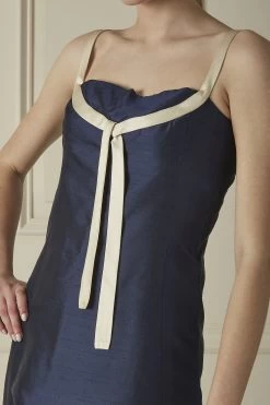 Navy Dupioni Silk Evening Gown -Fashion clothing 60JPW 001 3