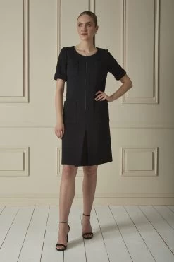 Fashion clothing 3 Black Wool Zippered Shift Dress