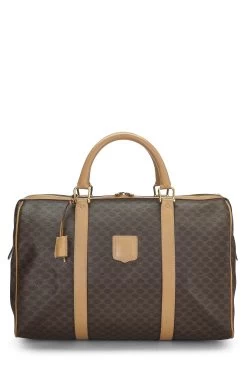 Celine Brown Coated Canvas Macadam Boston Bag