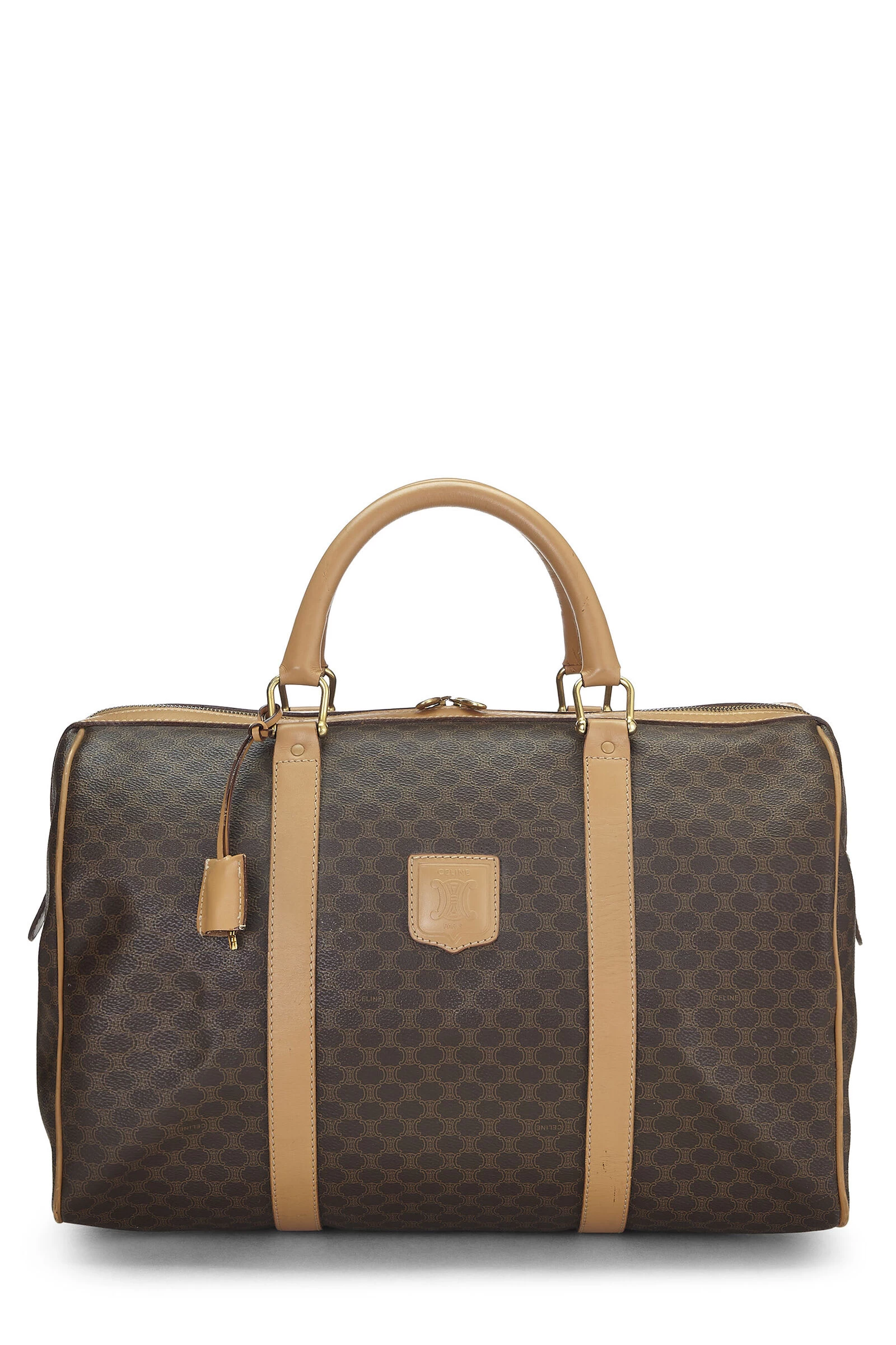 Celine Brown Coated Canvas Macadam Boston Bag 1 Celine Brown Coated Canvas Macadam Boston Bag