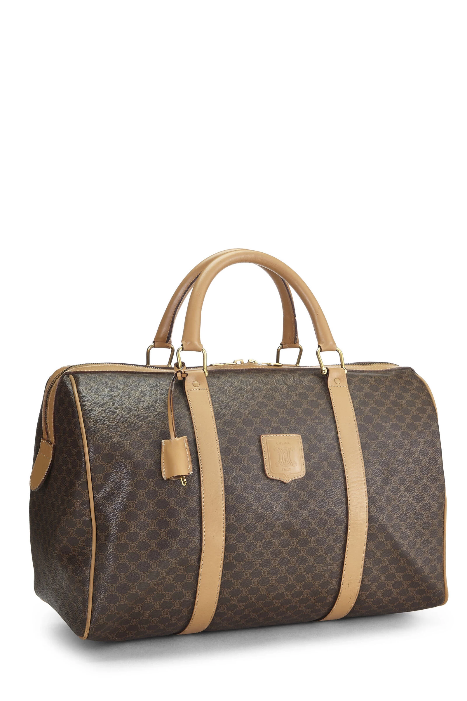 Celine Brown Coated Canvas Macadam Boston Bag 2 Celine Brown Coated Canvas Macadam Boston Bag - Image 2