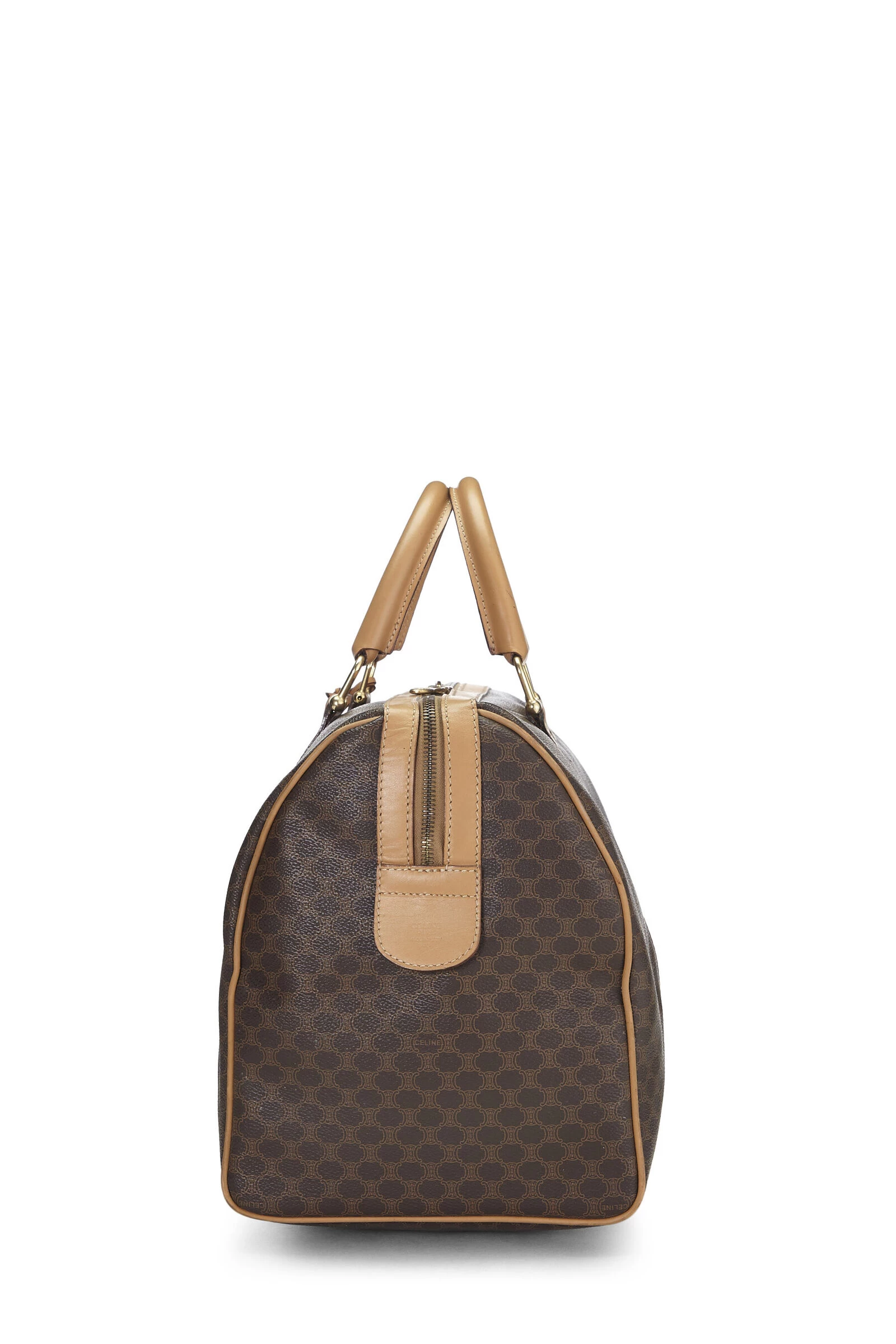 Celine Brown Coated Canvas Macadam Boston Bag 3 Celine Brown Coated Canvas Macadam Boston Bag - Image 3