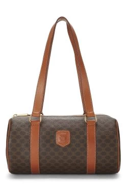 Celine Brown Coated Canvas Macadam Barrel Bag