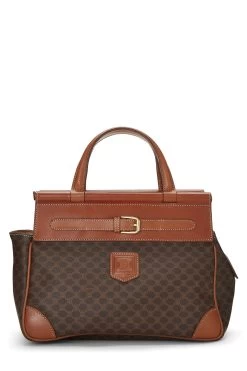 Celine Brown Coated Canvas Macadam Handbag