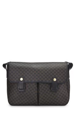 Celine Black & Brown Coated Canvas Macadam Messenger Bag