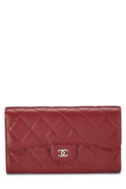 Chanel Red Quilted Caviar Classic Long Flap Wallet